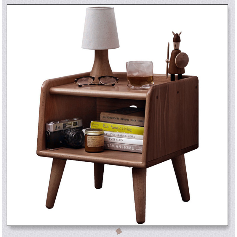 Armoire de chevet en bois massif pur avec rangement spacieux et gestion des câbles, design élégant en hêtre européen
