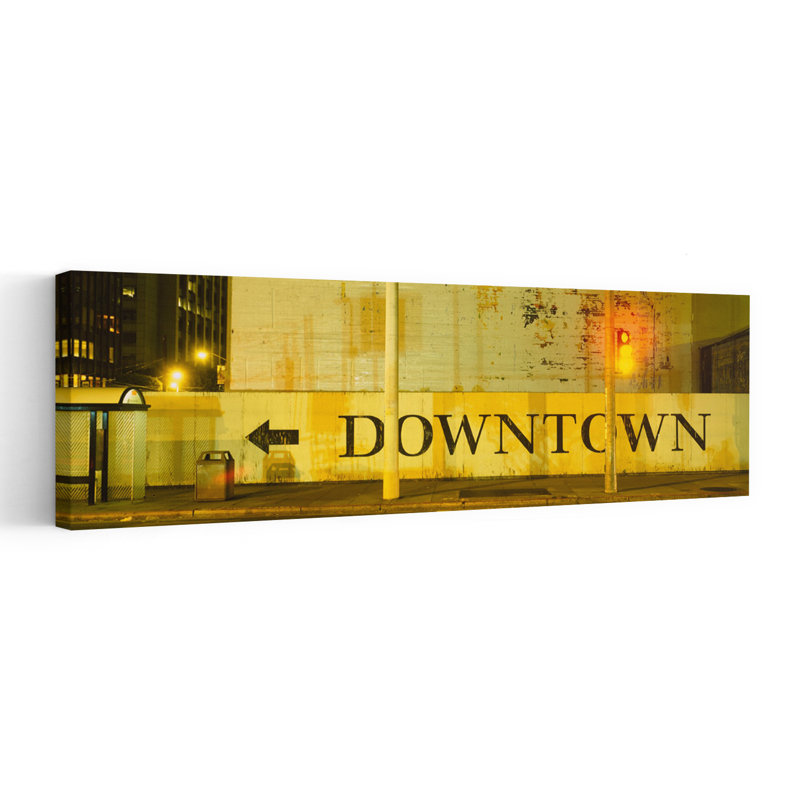 Downtown Sign Printed On A Wall San Francisco California USA 1 Piece Wrapped Canvas Panoramic Wall Art
