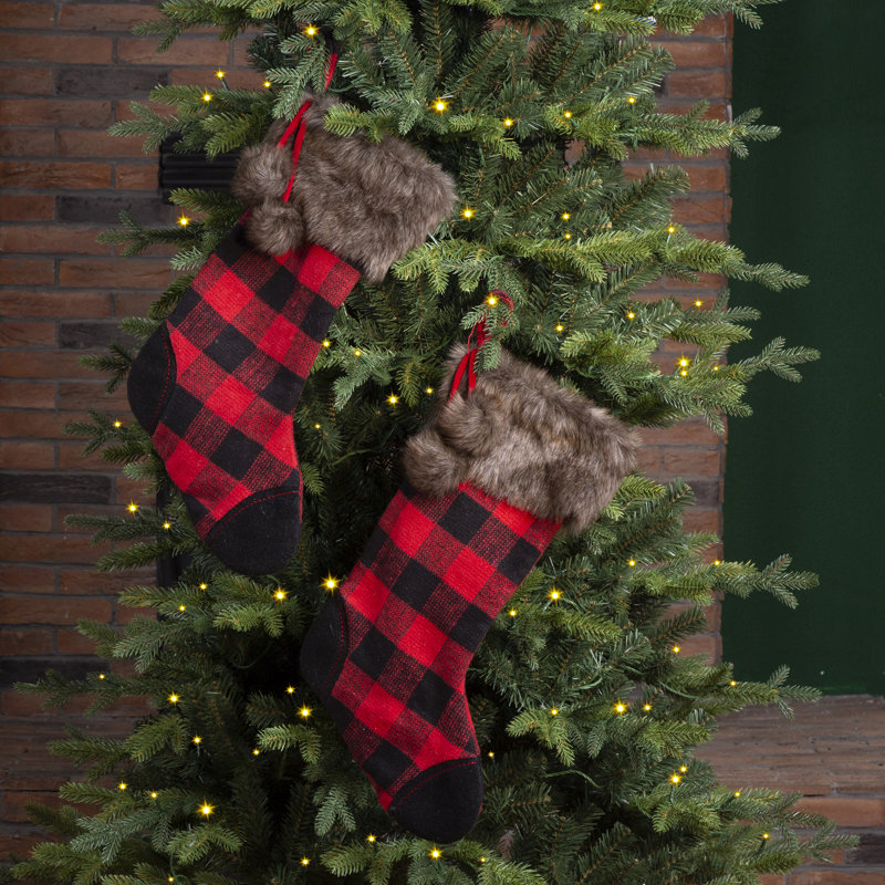 21" Fur Black/Red Buffalo Plaid Stocking