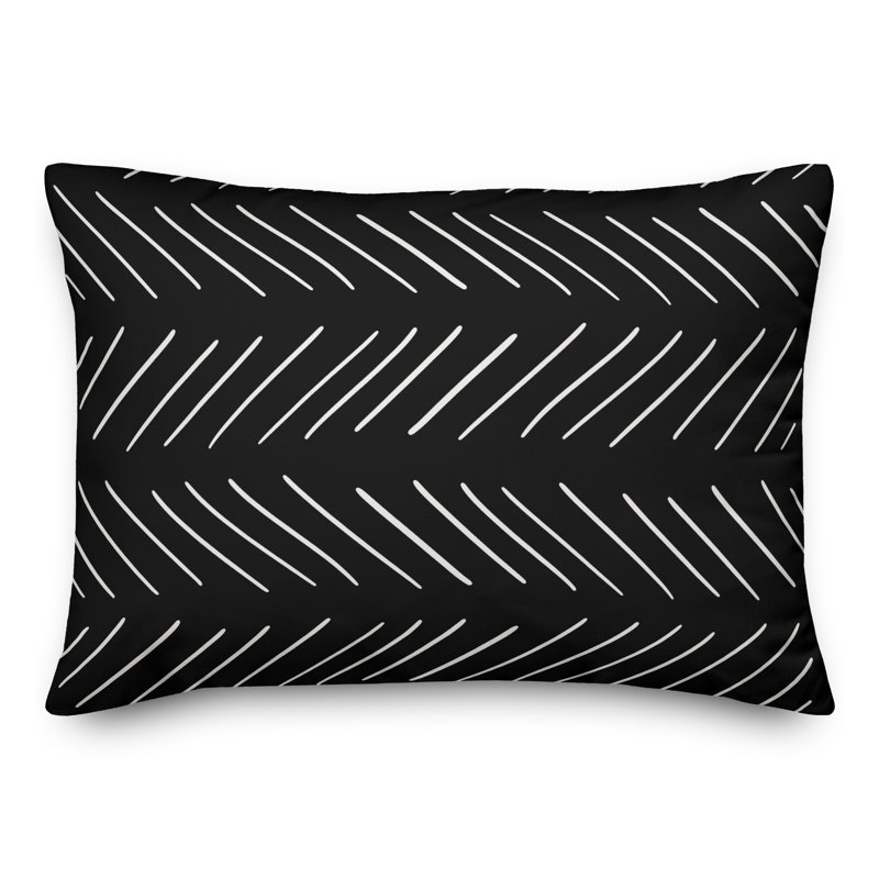 Baldridge Geometric Reversible Throw Pillow, Black/White(stripes)
