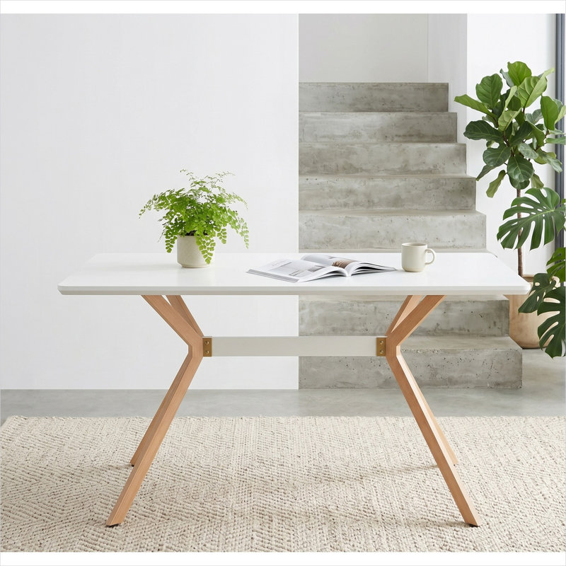 Table de salle à manger en MDF blanc pour cuisine ou bureau, style minimaliste moderne, 4 places
