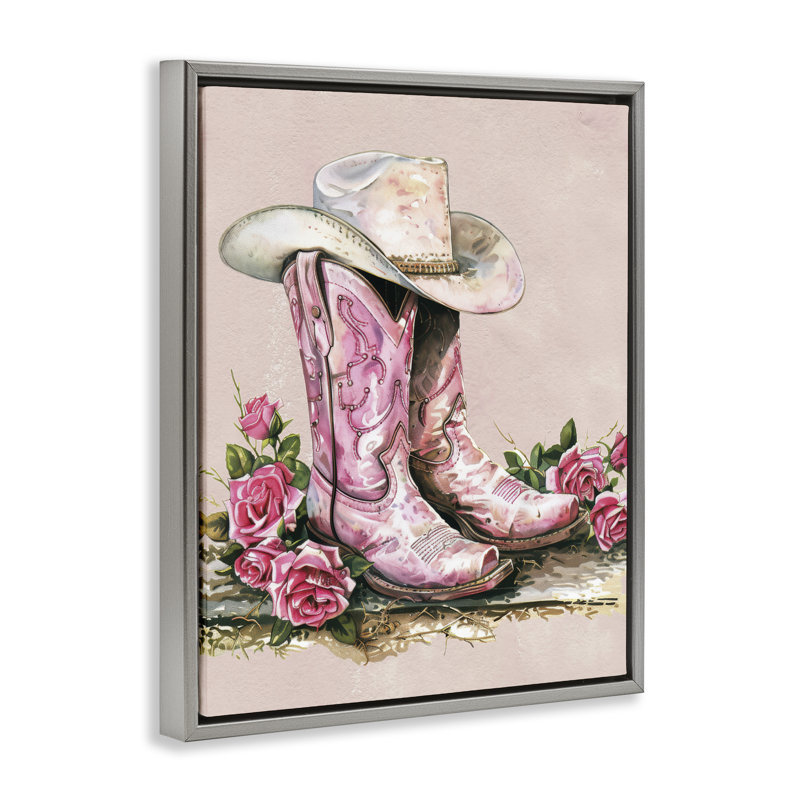  Art mural sur toile Glam Bling Cowgirl par lettré et doublé, H 21 po x l 17 po, Cadre flottant gris lustré