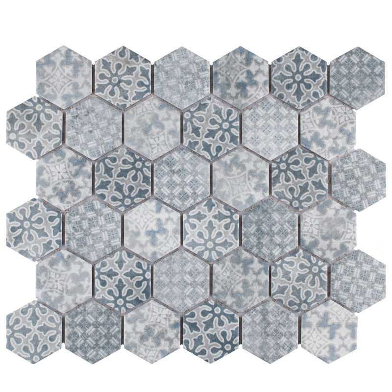 Medley 2" Hex 11-1/8 in. x 12-5/8 in. Porcelain Mosaic Floor and Wall Tile, Slate Blue