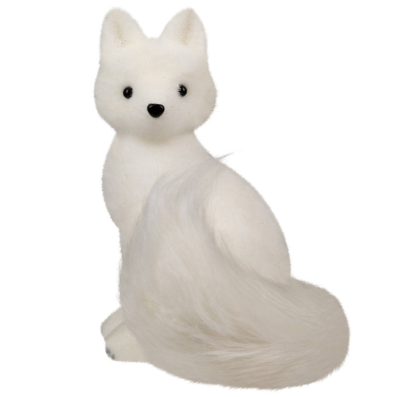 Figurine de Noël scintillante avec renard arctique - 9,5 po - blanc