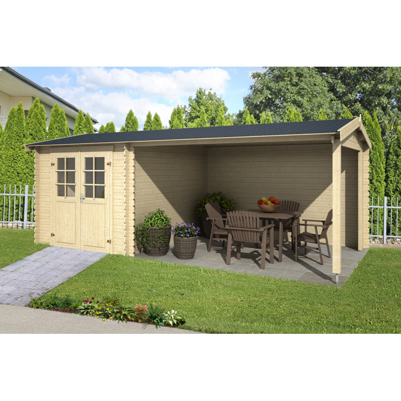 Lasita Ivana 275 - 19 x 10 Ft. Apex Roof Summerhouse With An Undercover Canopy (28mm), Ivana Natural Wood