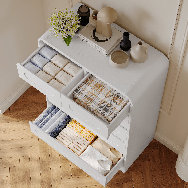 Farmhouse 6-drawer Dresser For Bedroom - 44" Tall Wood Dresser With Rustic Curved Edge Design, 31" Wide Chest Of Drawers For Living Room, Hallway Or Entryway, Storage Organizer