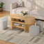 Table basse ovale multifonctionnelle avec rangement et 4 tabourets en tissu