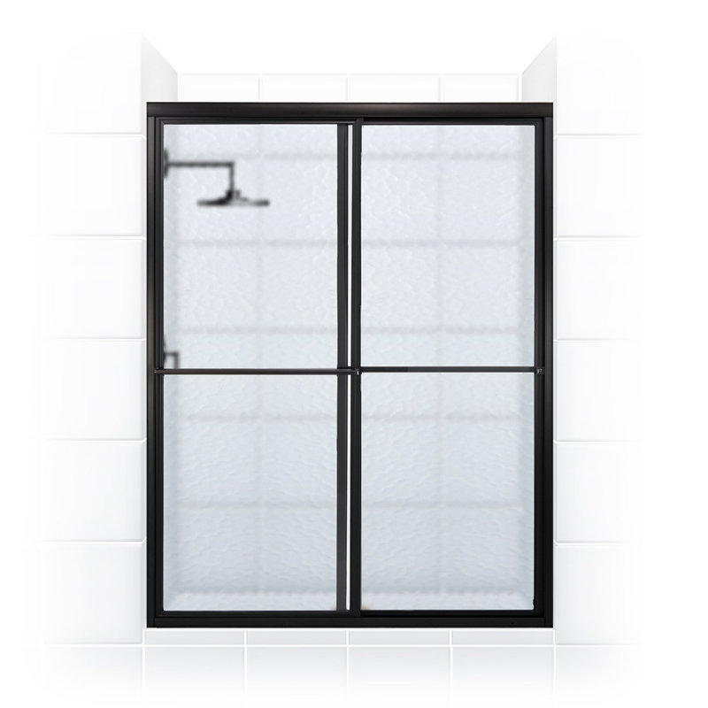 Newport Series 50" x 70" Bypass Framed Shower Door, Brite Silver (Chrome), Obscure