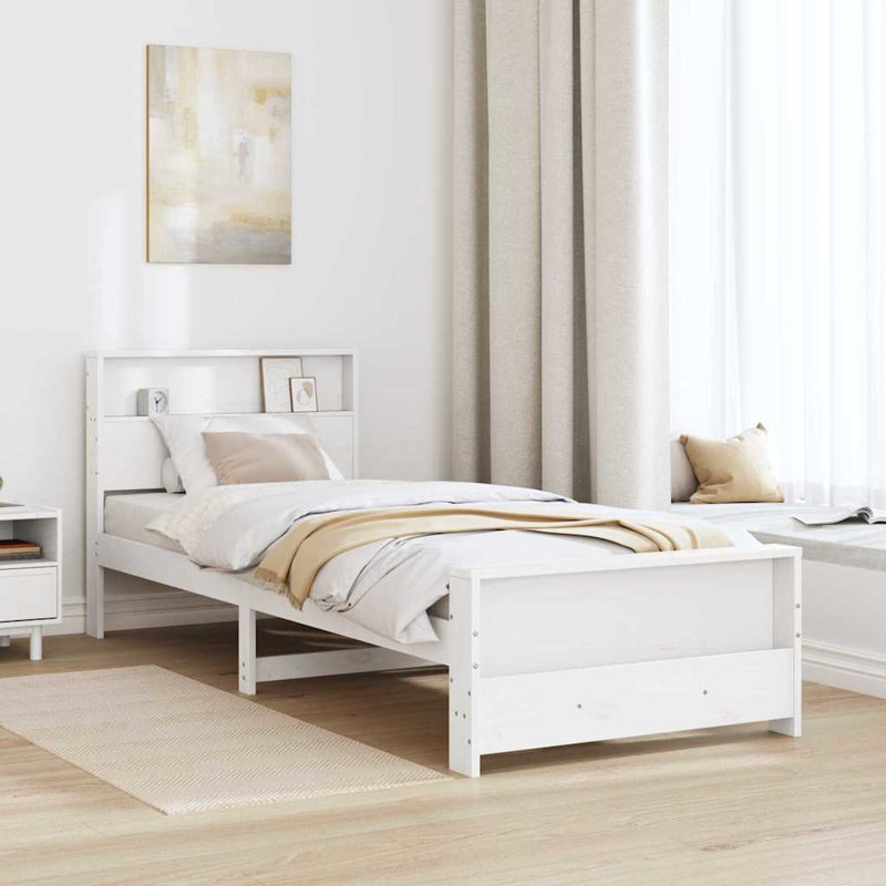 Bed Frame with Headboard Engineered Wood, Small Single (2'6), White