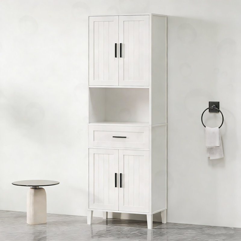 Grande armoire de salle de bain avec tiroir et 2 armoires, Blanc/Noir