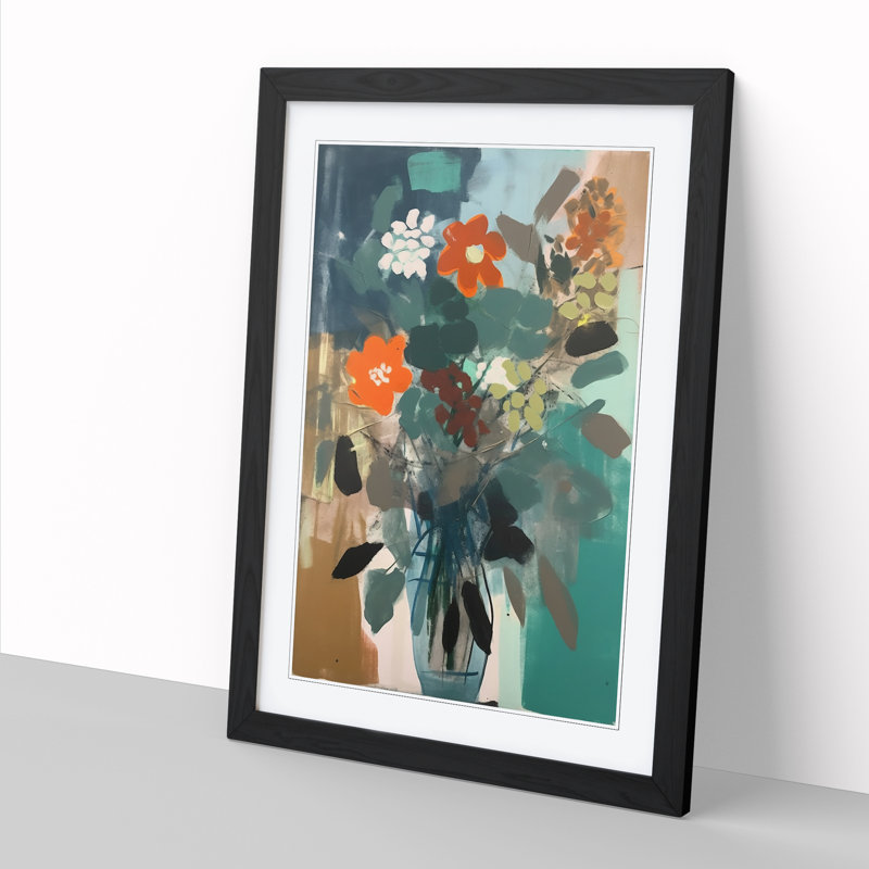 FRM-V0523-928X Flowers Mid Century Vol.6 - Wall Art, 34cm H x 25cm W x 2cm D, Black