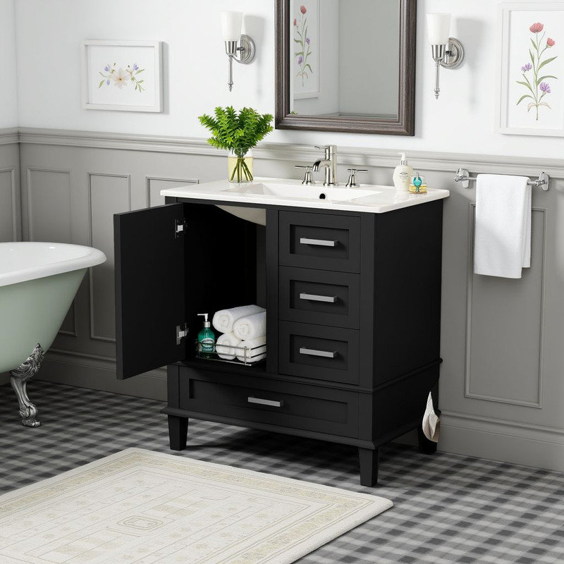 30" Elegant Bathroom Vanity , Modern Bathroom Cabinet with Sink Combo Set, Black