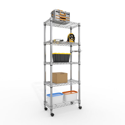 5-Tier Heavy Duty Storage Shelves, 1100LB Steel Wire Rack with Wheels, Adjustable Shelving for Pantry, Kitchen, Garage