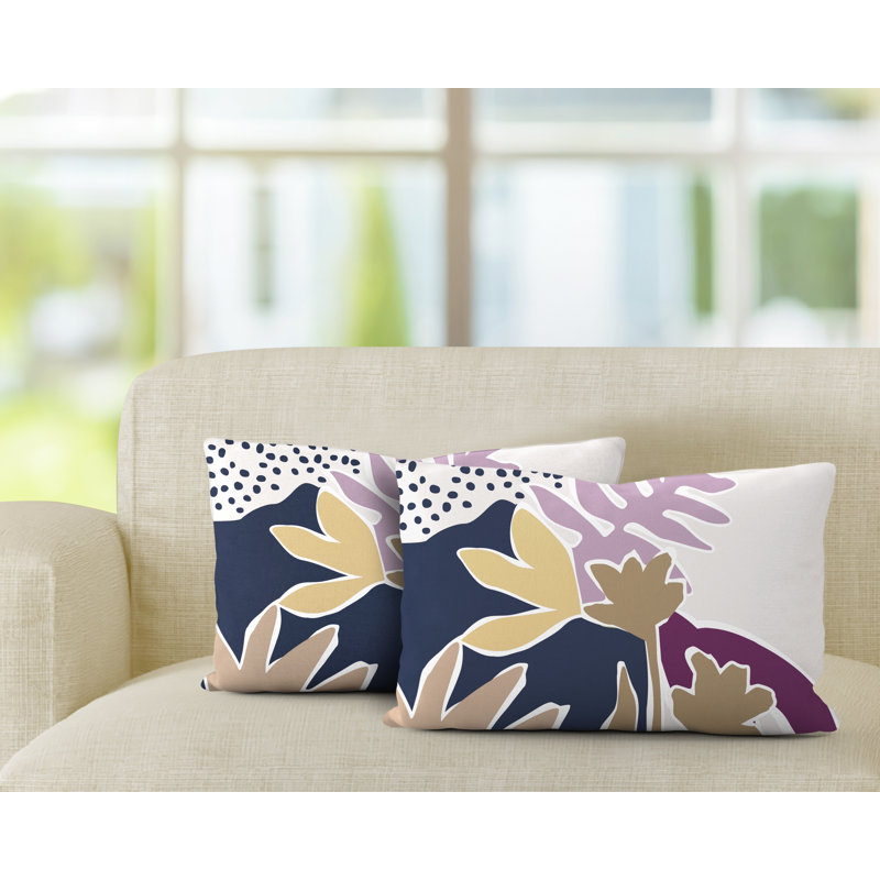 Floral Outdoor Reversible Throw Pillow, Purple/Navy/Beige