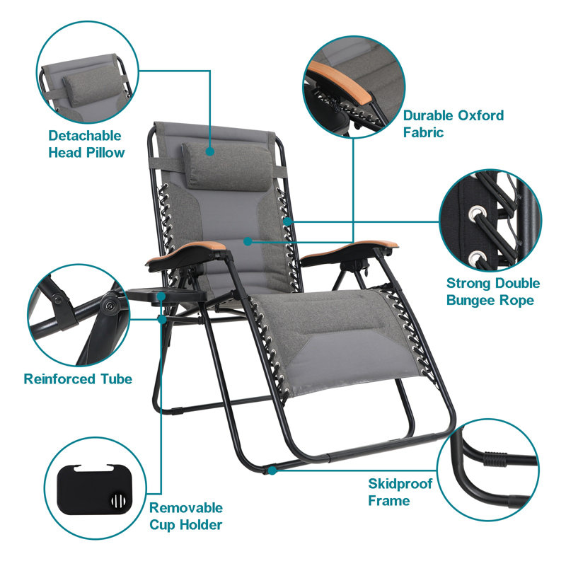 Talecia Folding Zero Gravity Chair with Cushions, Light Grey