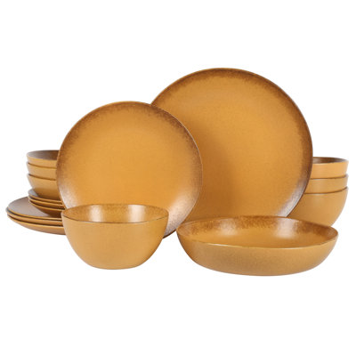 Palermo Sun 16 Piece Stoneware Reactive Glaze Plates and Bowls Dinnerware Set