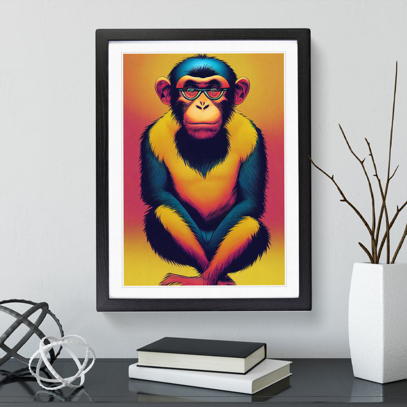 Marvellous Monkey - Single Picture Frame Painting, 64cm H x 46cm W x 2cm D, Black