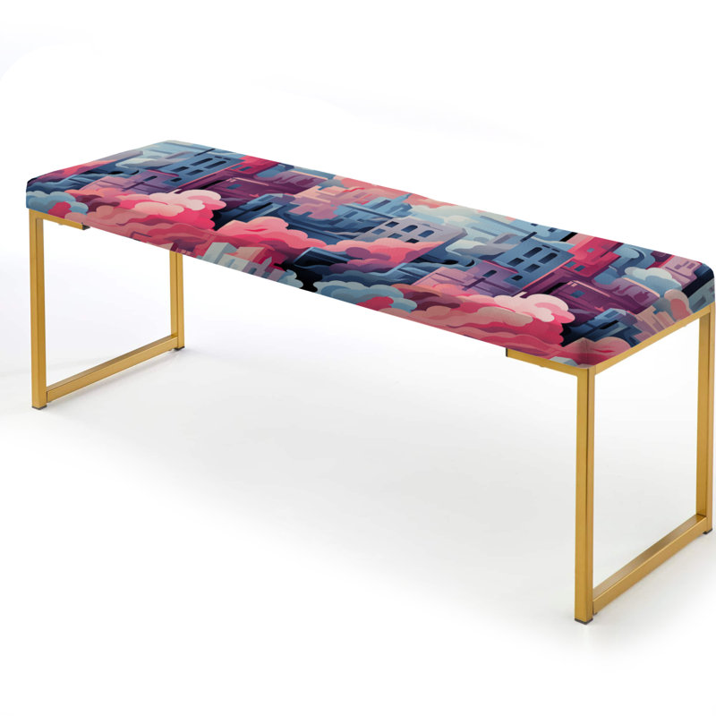 Motif de paysage urbain bleu et rose - Banc tapissier abstrait doré