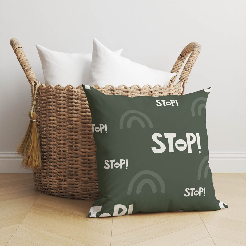 Coussin Stop, H 18 po x l 18 po, Chimichurri / vert / ivoire