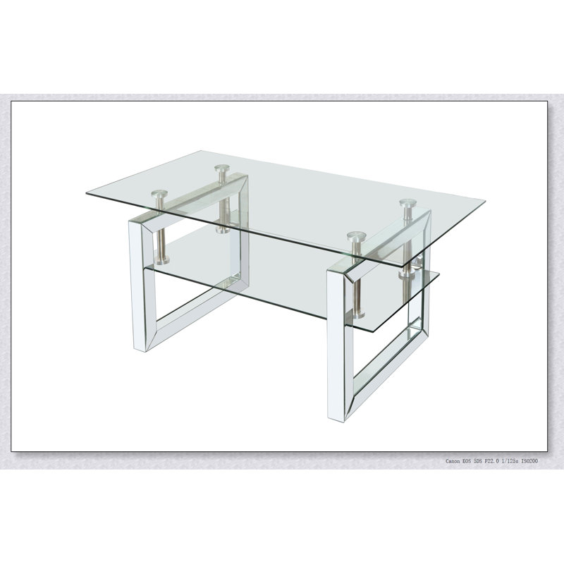 Table basse rectangulaire avec plateau en bois manufacturé, tablette et tiroir