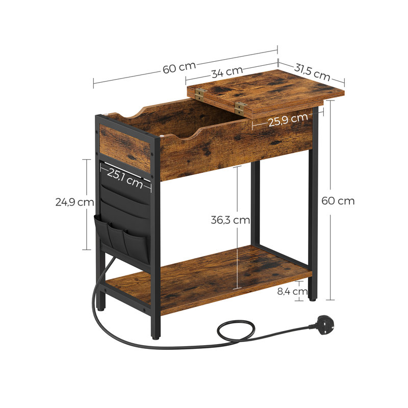 Apaui End Table with Built-In Outlets, Brown/Black