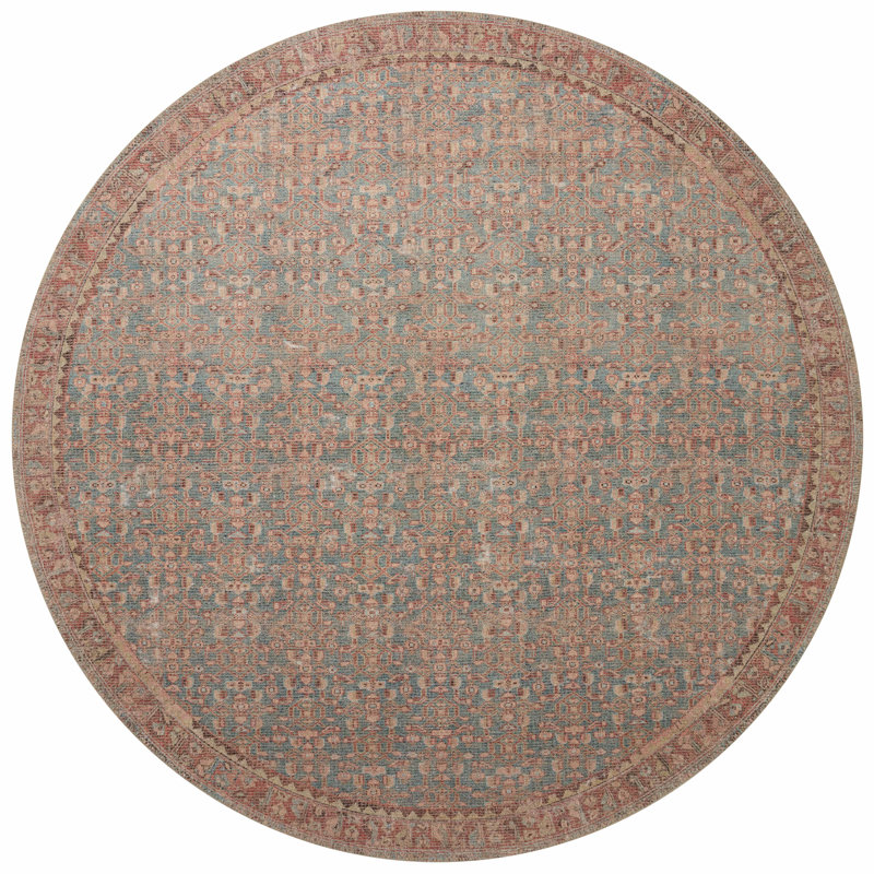 Angela Rose x Loloi Aubrey Blue / Terracotta Area Rug, Round 7'6"