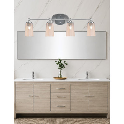 Capri 4 Light Bath Bar Shown In Brushed Nickel Finish With 4.5" W x 6.5" H Amber Gradient Glass