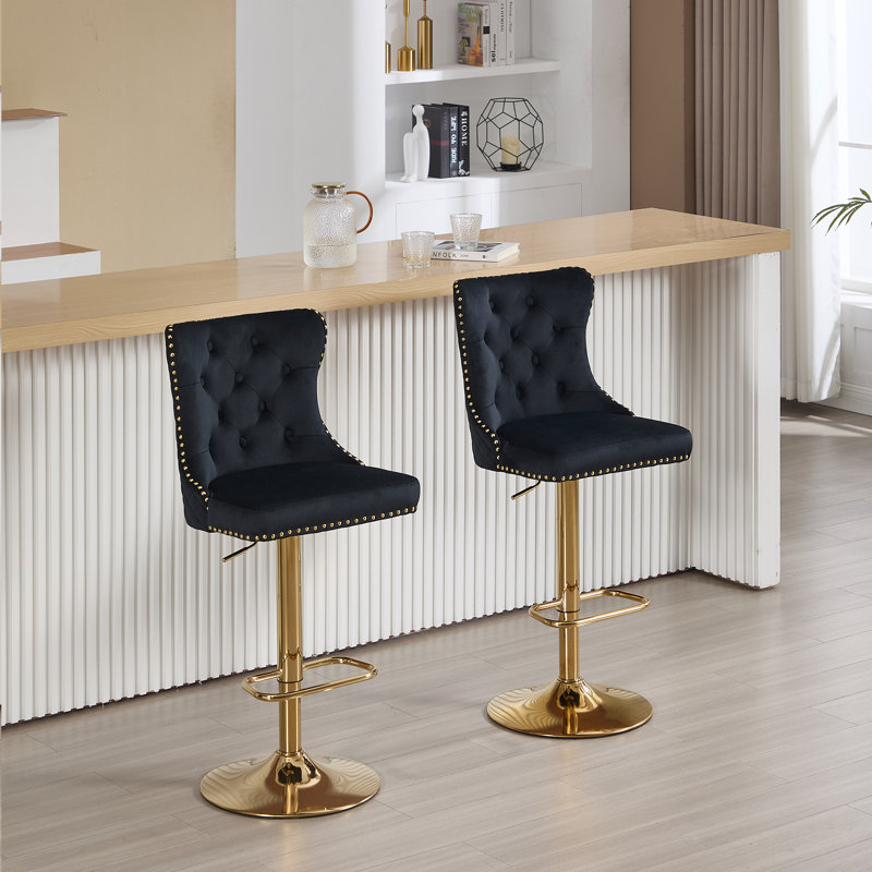 Swivel Adjustable Height Counter Stool With Metal Frame, Gold, Black