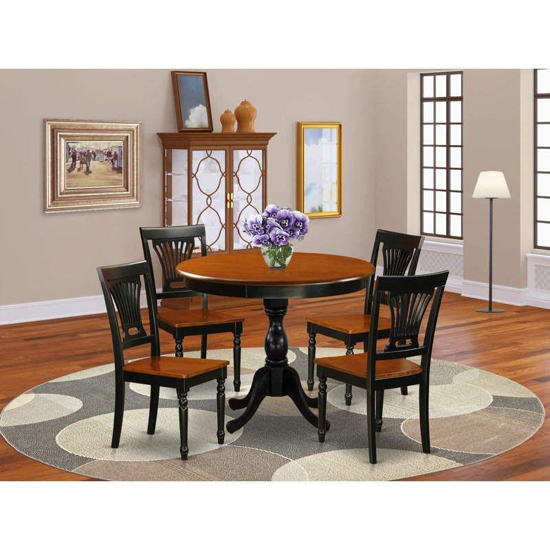  5-Piece Dinette Set Consist of Wood Dining Table and 4 Dining Room Chairs with Slatted Back - Black Finish