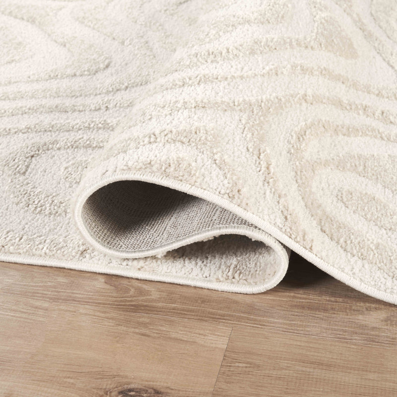 Abani Rugs NOM220A Sculpted Swirl Cream Area Rug, Rectangle 5'3" x 7'7"