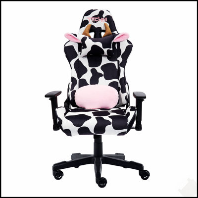 Fauteuil de jeu TS85 COW Print LUXX Series avec mousse viscoélastique et coussin d'appui-tête de vache pour un confort ultime