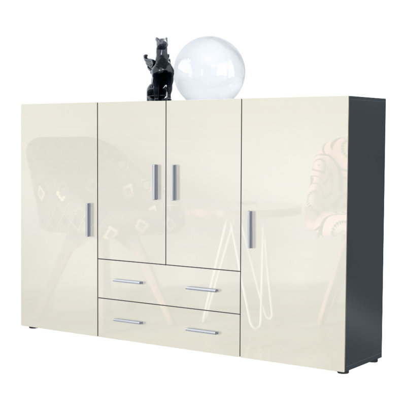 Mccorkle 166cm Wide 2 Drawer Highboard, Cream High Gloss