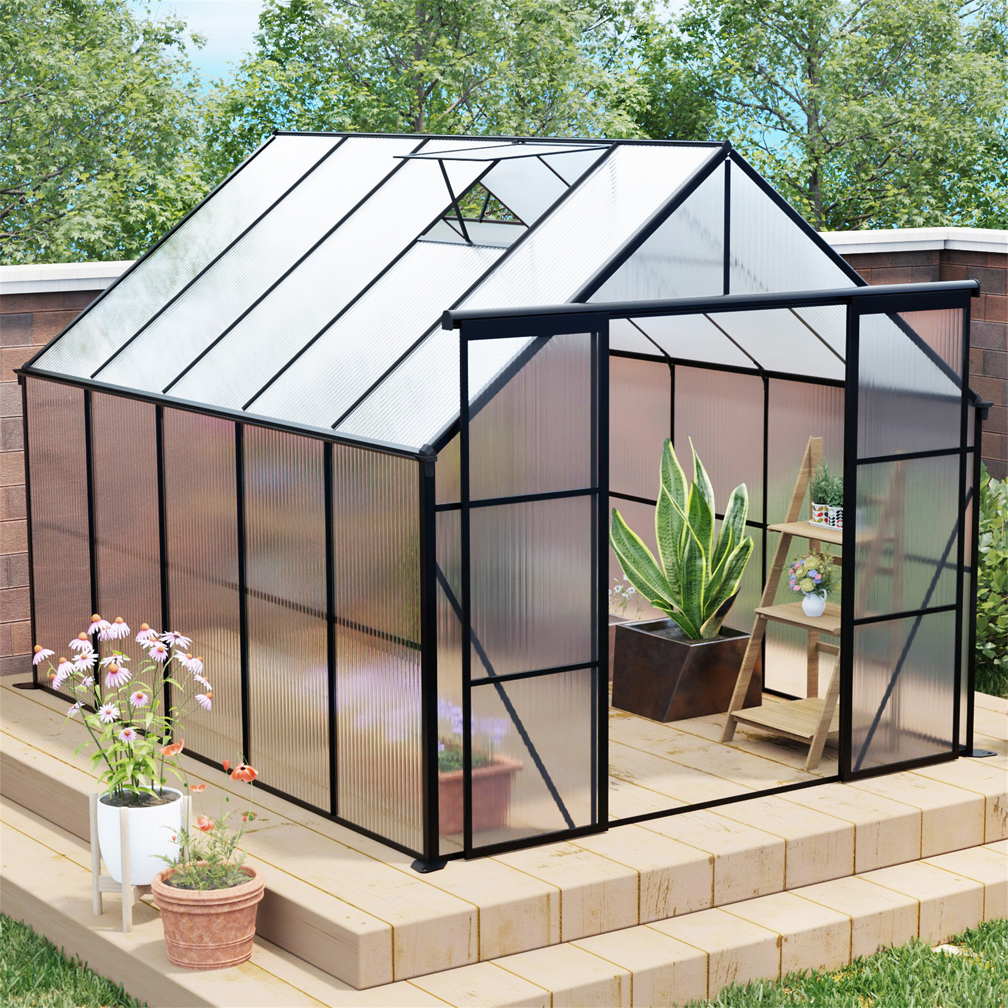Ceballos 8X10ft Double Door Polycarbonate Greenhouse Raised Base And ...