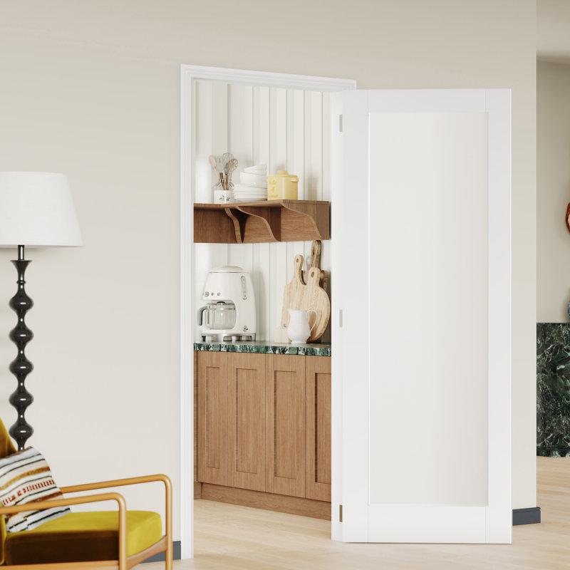 Porte intérieure moderne avec garde-robe Modern Pantry - panneau de fibres à densité moyenne blanc avec cadre assorti, Oui