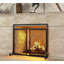 Flat Fireplace Screen With Hinged Doors Handcrafted Wrought Iron Classical Scroll Durable Metal Mesh Decorative Free Standing Fireplace Spark Guard- Black