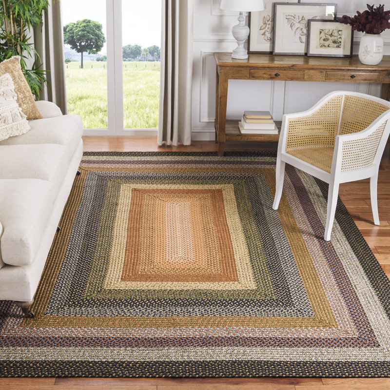 Tapis d'intérieur / extérieur géométrique tissé à la main Georgina, Rectangle de 11 pi x 15 pi, Brown/Green