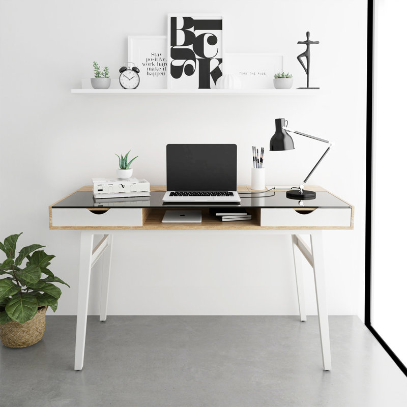 Techni Mobili Compact Computer Desk With Multiple Storage, Walnut