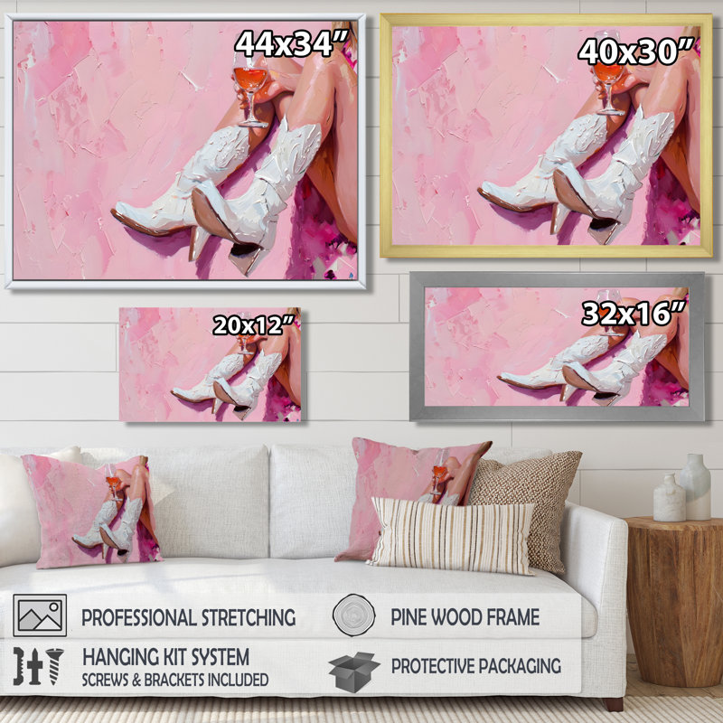 Braylen - Cowgirls Wall Art Living Room, Toile argentée avec cadre flottant, H 16 po x l 32 po x P 1 po