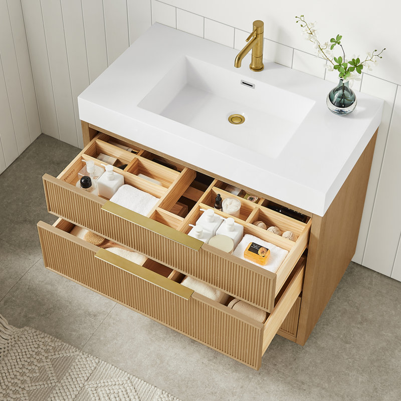Grunwald 36" Single Bath Vanity in Washed Ash Grey with White Integrated Stone Sink Top