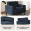 Fauteuil club capitonné avec accoudoirs carrés en velours côtelé bleu marine Iliana avec 2 coussins-1412497957
