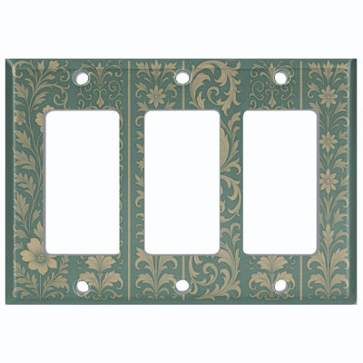 Metal Light Switch Plate Cover; US Standard Size 3 Gang GFI Rocker - Elegant Floral Pattern