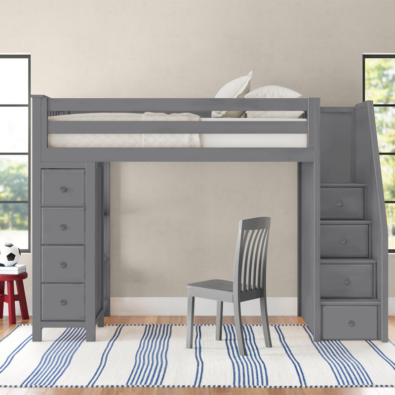 Brodie Kids 8 Drawer Solid Wood Loft Bed with Shelves, Espresso, Twin