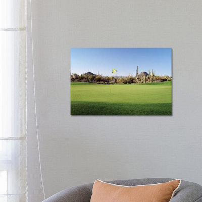 Golf Flag In A Golf Course, Troon North Golf Club, Scottsdale, Maricopa County, Arizona, USA by Panoramic Images - Wrapped Canvas Print