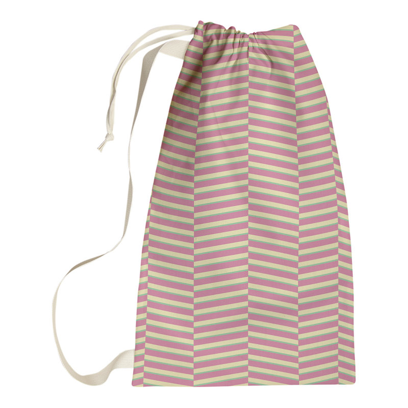 Jaya Fabric Laundry Bag with Handles, 36" H x 28" W x 1.5" D, Pink Green/Yellow