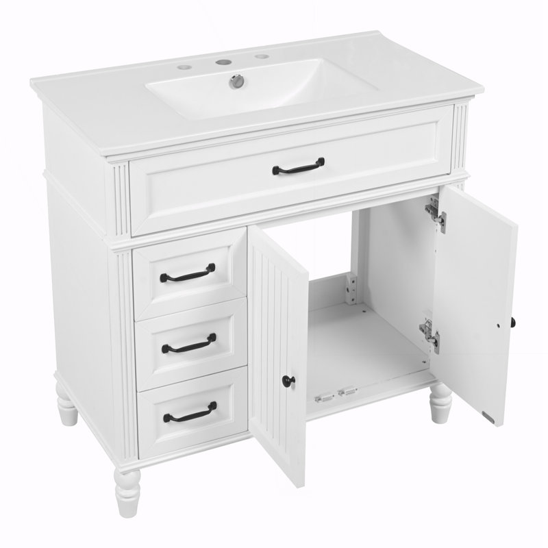Armoire de salle de bain avec tiroirs, Blanc