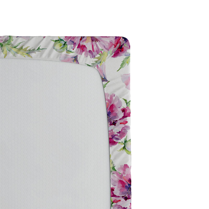 Drap-housse Ambesonne, Drap-housse grand, Rose pâle, vert paon / floral