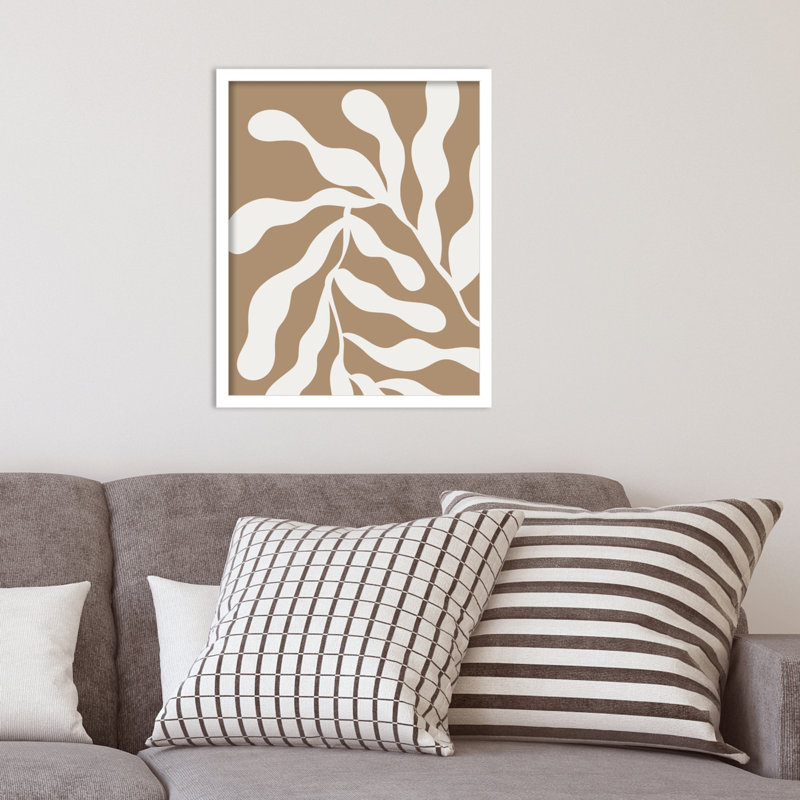 Erminia " Retro Matisse Inspired Abstract Botanical 1 Beige " by The Creative Bunch Studio, White, 21" H x 17" W x 1" D