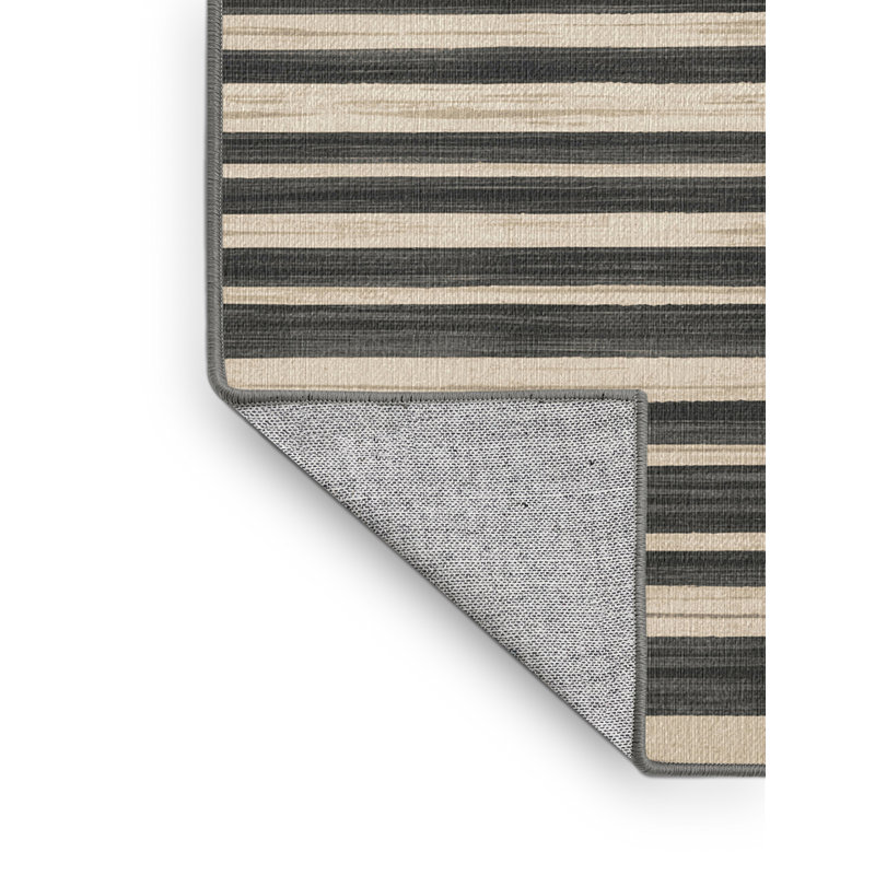 Washable Stone Gray Cream Striped Area Rug, Rectangle 5' x 7'