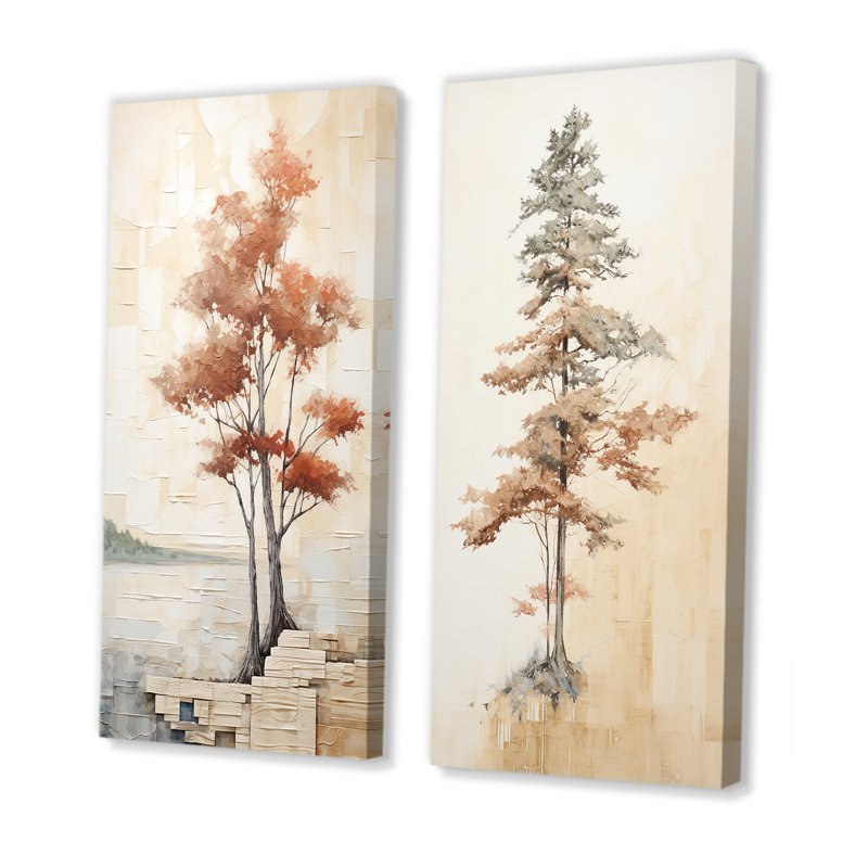 Minimalisme, séquoia beige, ensemble de 2 reproductions d'art sur toile, séquoia, Toile tendue, H 28 po x l 25 po