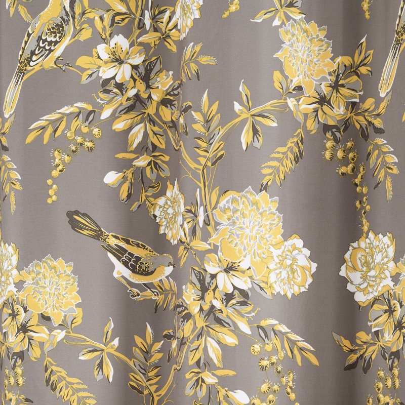 Gray and Yellow Floral Blackout Grommet Curtain Panels for Kids